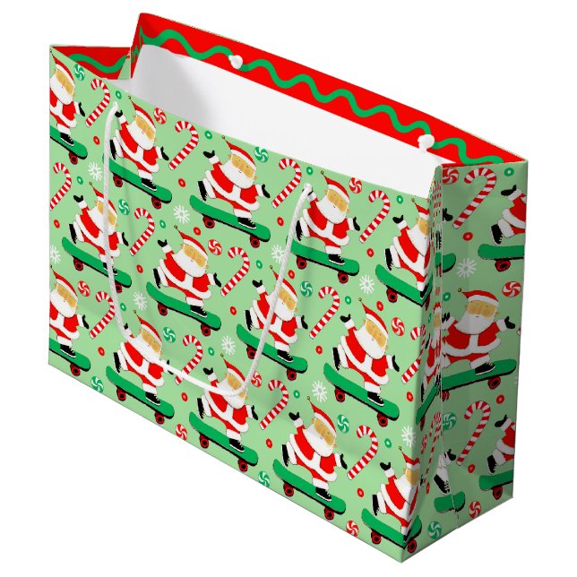 Sacola Para Presentes Grande Feriado de Natal para Papais noeis de skate (Frente inclinada)