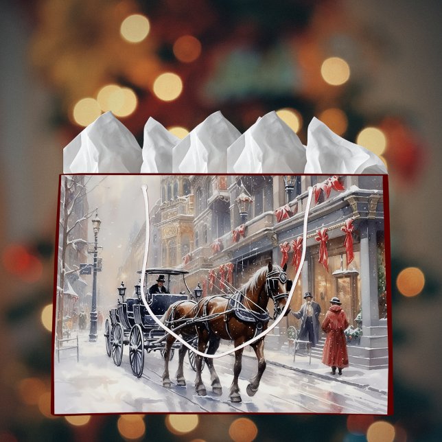 Sacola Para Presentes Grande Feriado de Natal Vitoriano com Aquarela (Criador carregado)