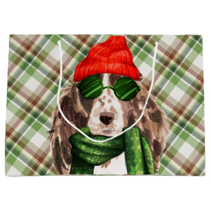Sacola Para Presentes Grande Feriado de Xadrez e Cachorro de Panela de Natal
