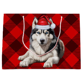 Sacola Para Presentes Grande Feriado do Cachorro Siberiano de Xadrez Buffalo Ve