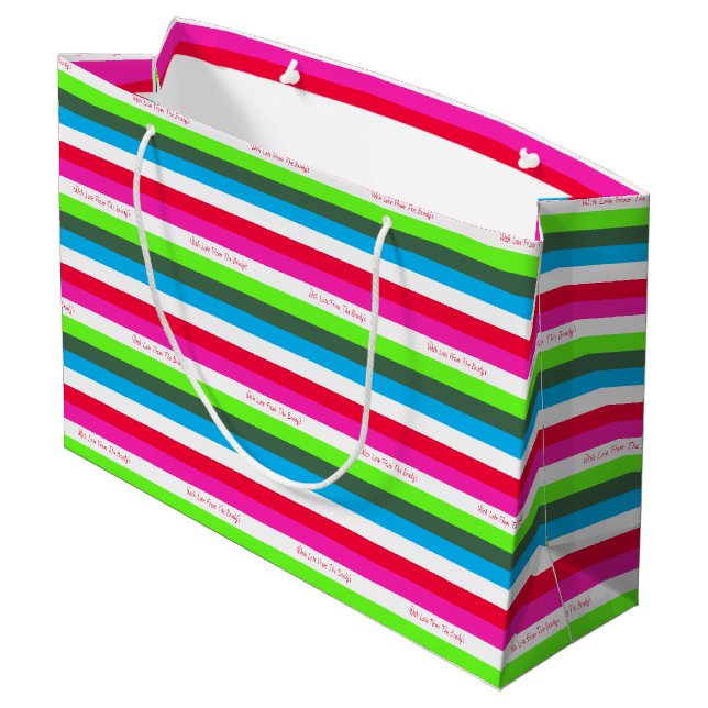 Sacola Para Presentes Grande Feriado Personalizado Neon Stripe (Verso inclinado)