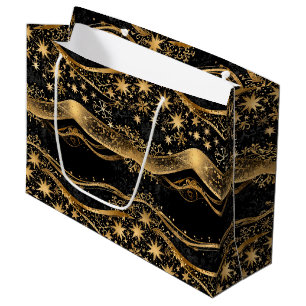 Sacola Para Presentes Grande Feriado Rico em Preto e Dourado