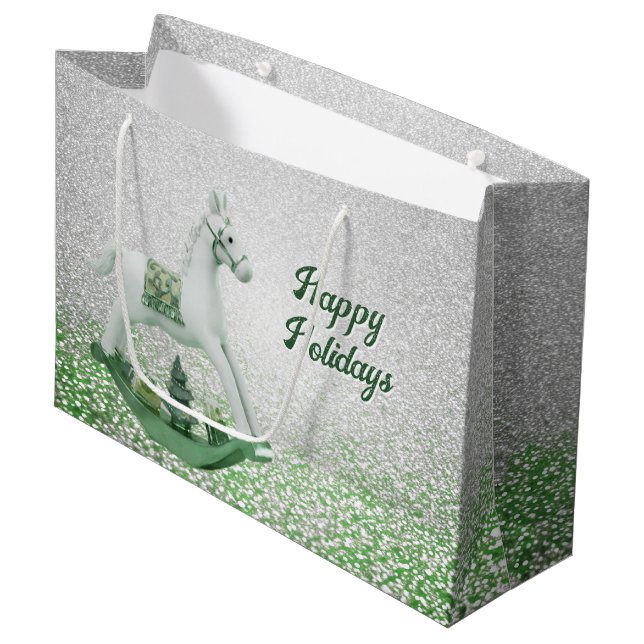 Sacola Para Presentes Grande Feriado Verde de Cavalo Branco (Frente inclinada)