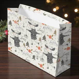 Sacola Para Presentes Grande Feriados rústicos do país dos alces do Natal