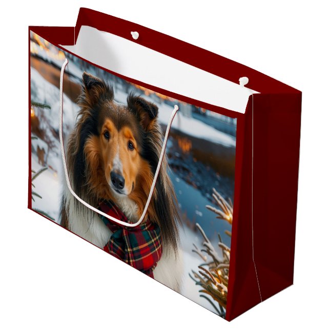 Sacola Para Presentes Grande Férias de Collie  (Frente inclinada)