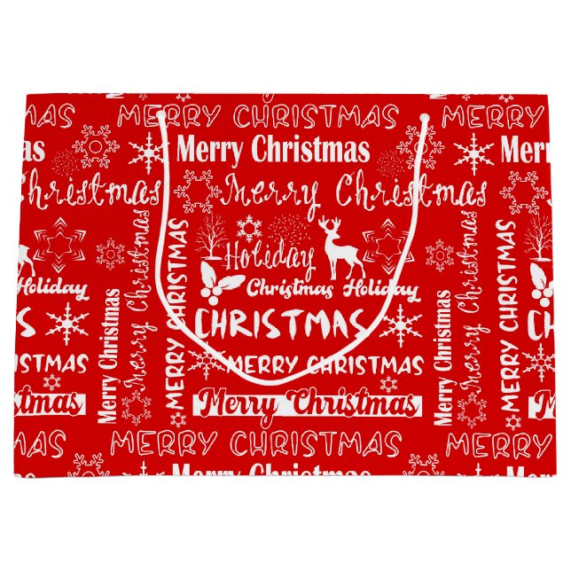 Sacola Para Presentes Grande Férias de Natal, padrão de Natal, inverno (Frente)