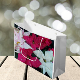 Sacola Para Presentes Grande Férias Festivas Poinsettias Floral