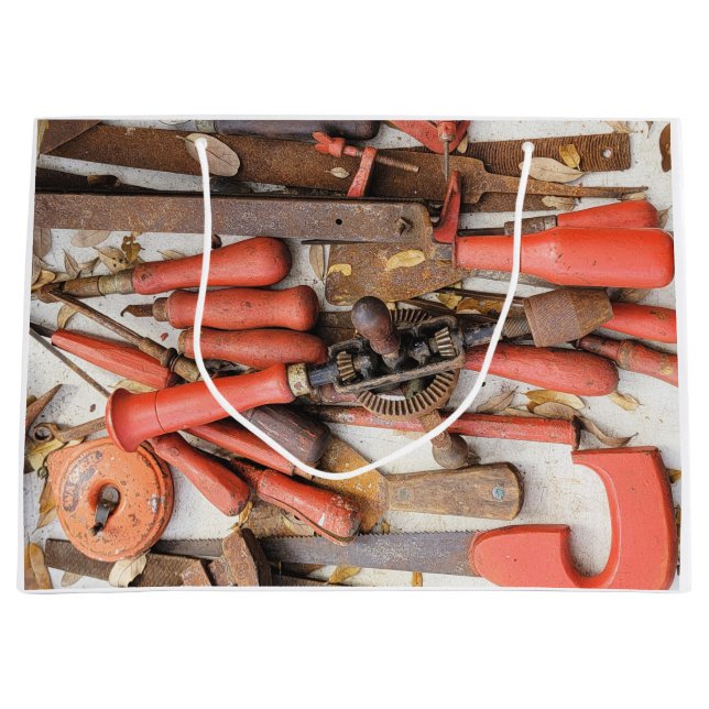 Sacola Para Presentes Grande Ferramenta Antiguamente Rustic Red Man (Frente)