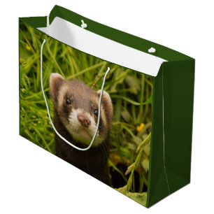 Sacola Para Presentes Grande Ferret castanho na grama