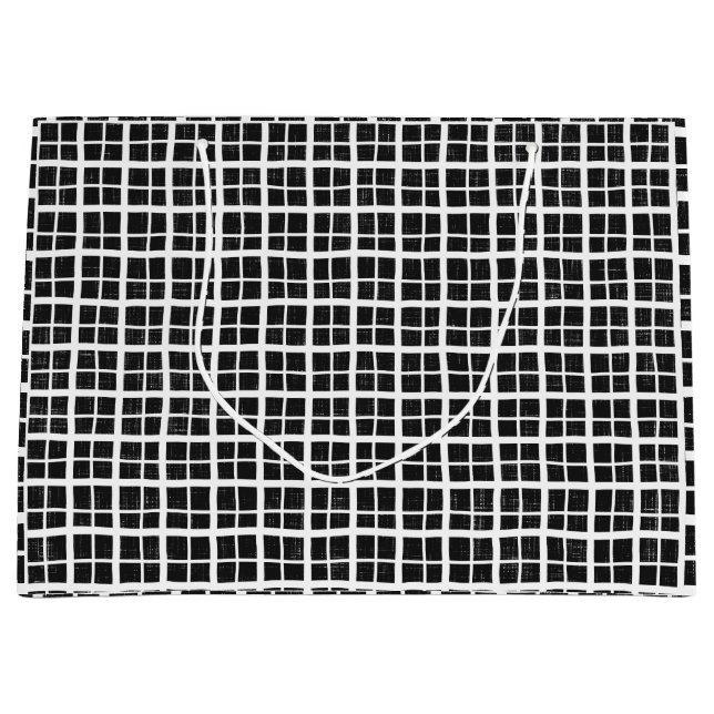 Sacola Para Presentes Grande Festa Chic De Halloween De Xadrez Negra E Branca (Frente)