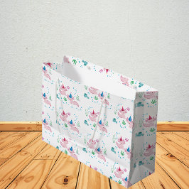 Sacola Para Presentes Grande Festa de aniversário Axolotl Feliz e Bonita Branco