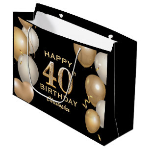 Sacola Para Presentes Grande Festa de Aniversário de 40 Anos Balões Pretos e Do
