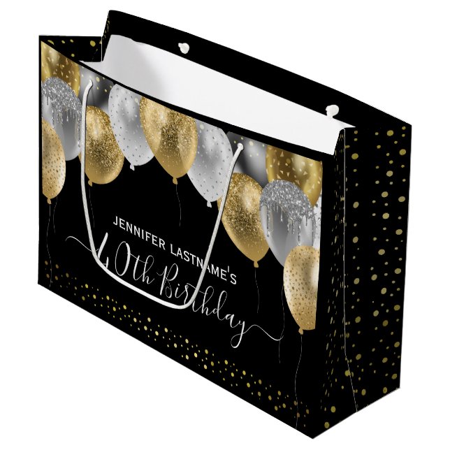 Sacola Para Presentes Grande Festa de aniversário de 40 anos dos Balões de Glit (Frente inclinada)