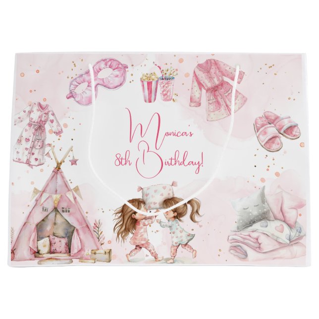 Sacola Para Presentes Grande Festa de aniversário de criança do pijama de sono (Frente)