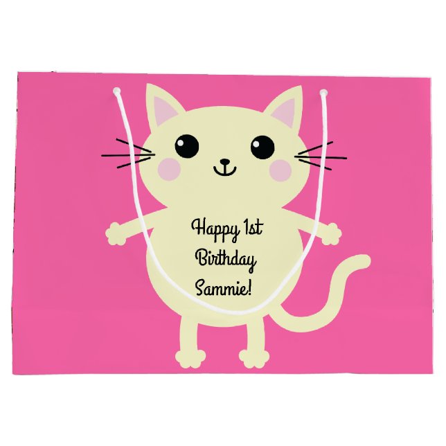 Sacola Para Presentes Grande Festa de aniversário de gatos (Verso)