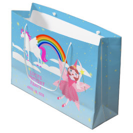 Sacola Para Presentes Grande Festa de aniversário de magia de Unicórnio e Fada