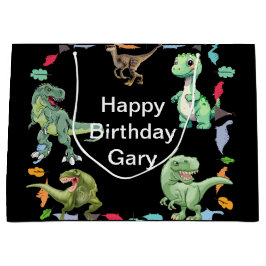 Sacola Para Presentes Grande Festa de aniversário do dinossauro a preto