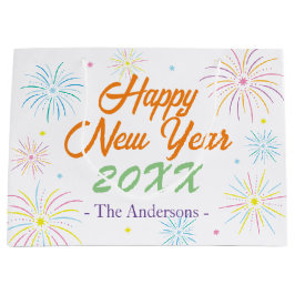 Sacola Para Presentes Grande Festa de Ano Novo de Cor Plana - Branca