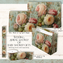 Sacola Para Presentes Grande Festa de Chá de Noiva Floral Rosa Vintage Francês 