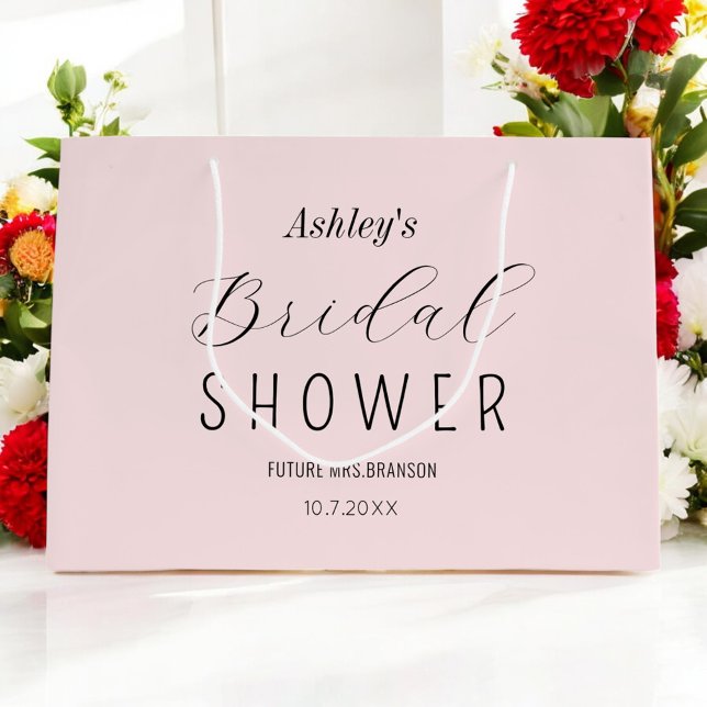 Sacola Para Presentes Grande Festa de Chá de Noiva Rosa Bege (Criador carregado)