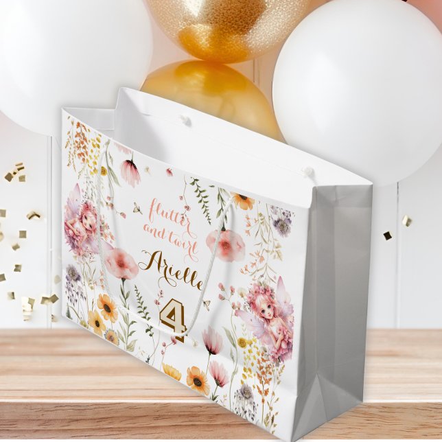 Sacola Para Presentes Grande Festa de chá floral Pastel Fairy (Criador carregado)