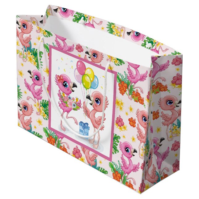 Sacola Para Presentes Grande Festa de Flamingo Bebê (Verso inclinado)