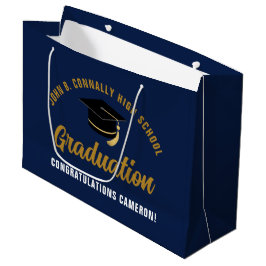 Sacola Para Presentes Grande Festa de Graduação Personalizada Azul Marinho Dour