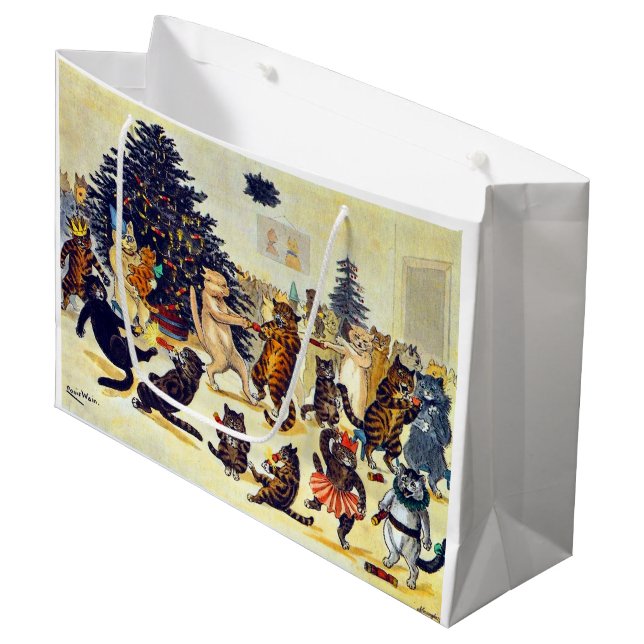 Sacola Para Presentes Grande Festa de Natal do Gato, Louis Wain Large Gift Bag (Frente inclinada)