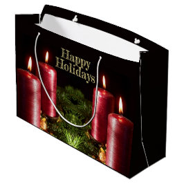 Sacola Para Presentes Grande Festa de Natal Velas Vermelhas Férias de Inverno