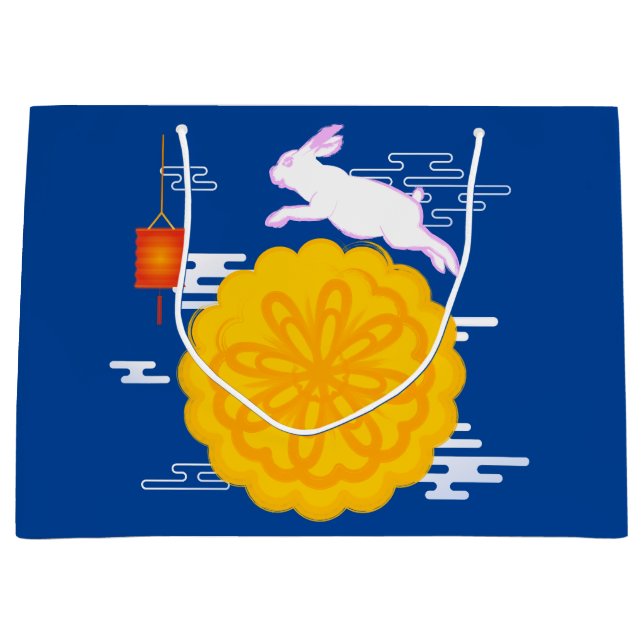 Sacola Para Presentes Grande Festa de outono de médio Coelho da Lua Saltando (Frente)