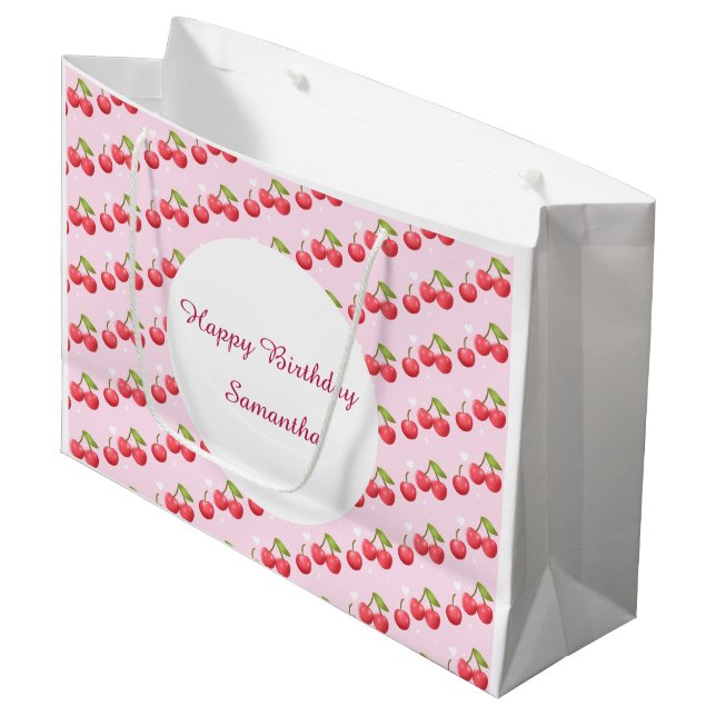 Sacola Para Presentes Grande Festa de primeiro aniversario de Cereja (Frente inclinada)