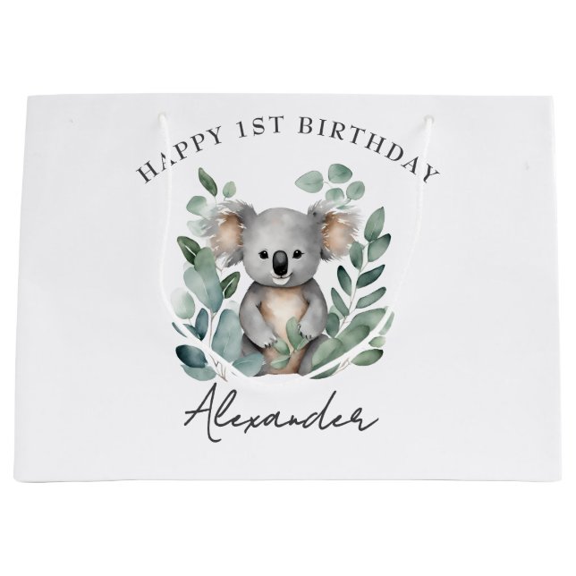 Sacola Para Presentes Grande Festa de primeiro aniversario dos Boys Koala Bear (Frente)