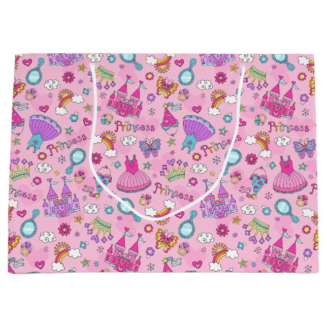 Sacola Para Presentes Grande Festa de Princesa de Fairytala Rosa (Frente)
