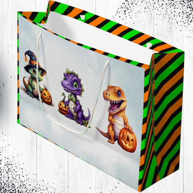 Sacola Para Presentes Grande Festa Dino-Mash do Dinossaur do Halloween (Dinosaur Halloween theme gift bag!)