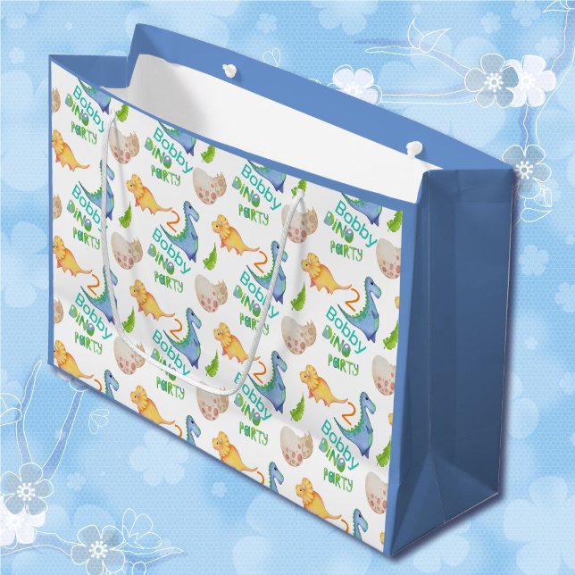 Sacola Para Presentes Grande Festa Dino, Um Dinossauro Bonito, Aniversário, Nom (Criador carregado)