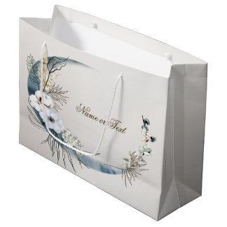 Sacola Para Presentes Grande Festa Elegante Boho Flores de Orquídea Branca Lua