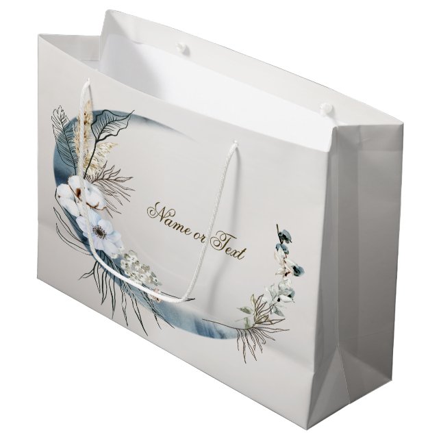 Sacola Para Presentes Grande Festa Elegante Boho Flores de Orquídea Branca Lua  (Frente inclinada)