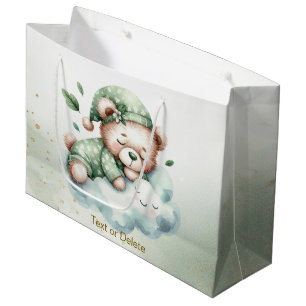 Sacola Para Presentes Grande Festa Gelada de Urso Verde Dormindo