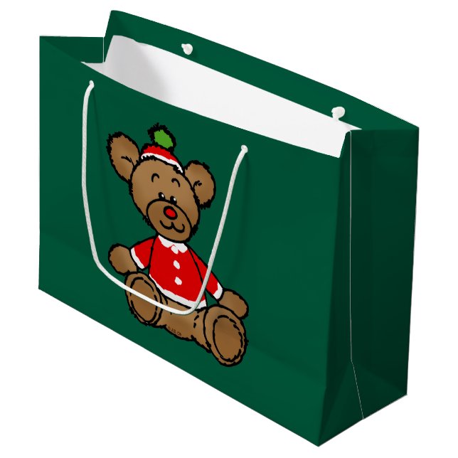 Sacola Para Presentes Grande Festive Christmas Teddy Bear Design (Frente inclinada)