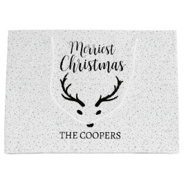 Sacola Para Presentes Grande Festivo de Natal Reindeer Snowfall White Foliday
