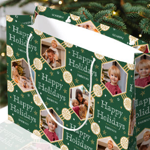 Sacola Para Presentes Grande Festivo Natal Frio de Neve Foto Clássica Verde