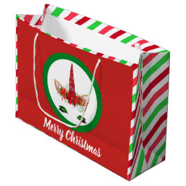 Sacola Para Presentes Grande Festivo unicórnio de Natal adiciona saco de mensag