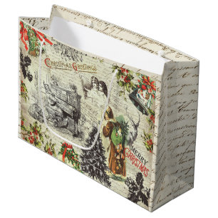 Sacola Para Presentes Grande Festivo Vintage Papais noeis de Natal vitorianos