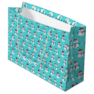 Sacola Para Presentes Grande Festivo Winter Wonderland Blue Snowmen Natal