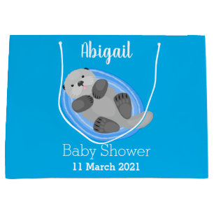 Sacola Para Presentes Grande Figura de desenho animado azul-lontra do mar feliz