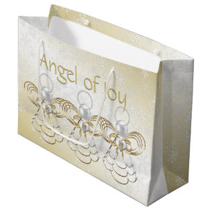 Sacola Para Presentes Grande Filigree Angel of Joy Dourado Ombre Snowflakes