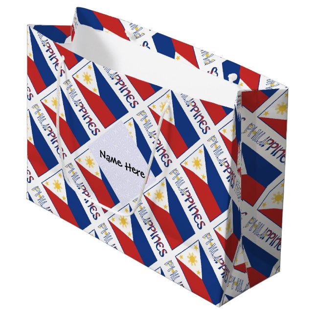 Sacola Para Presentes Grande Filipinas e Filipino Flag Personalizados (Frente inclinada)