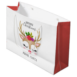 Sacola Para Presentes Grande Fim de Natal de Reindeer Cute Personalizado