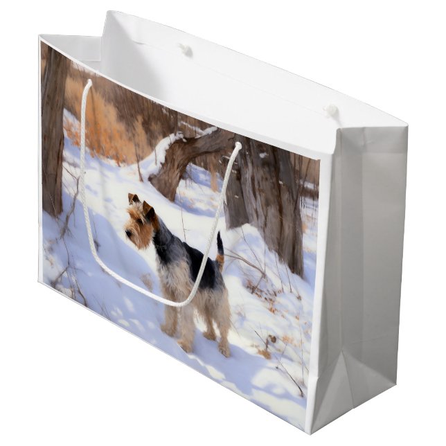 Sacola Para Presentes Grande Fio Fox Terrier Deixe-o nevar no Natal (Frente inclinada)