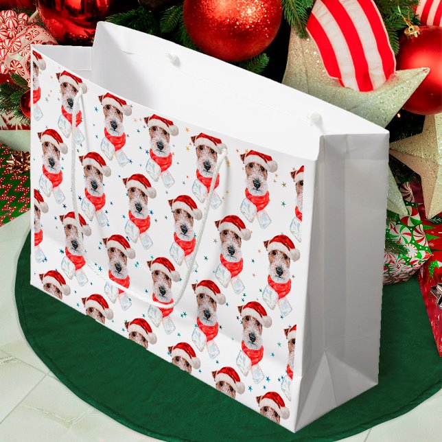 Sacola Para Presentes Grande Fio Fox Terrier Dog Raça Estrelas de Natal (Criador carregado)